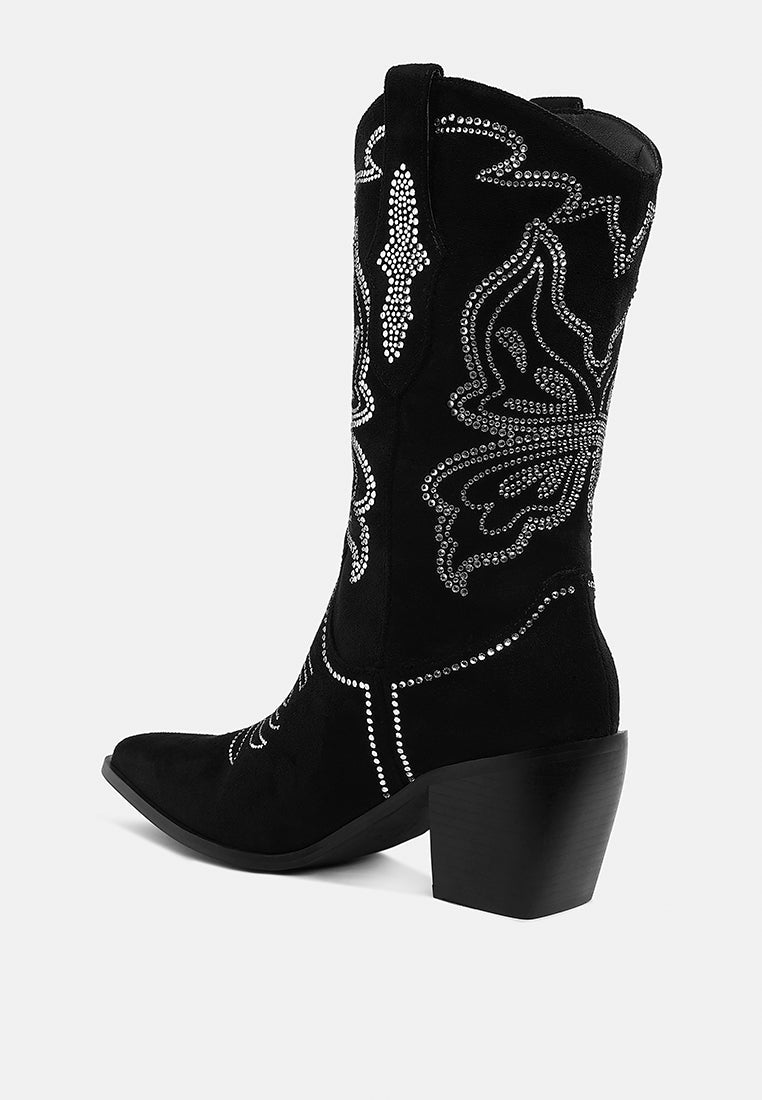 Latafa Rhinestones Embellished Cowboy Boots-2