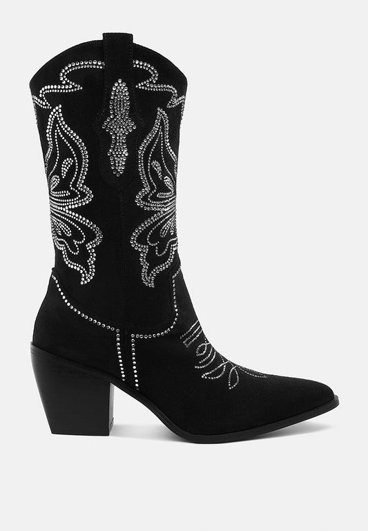 Latafa Rhinestones Embellished Cowboy Boots-0