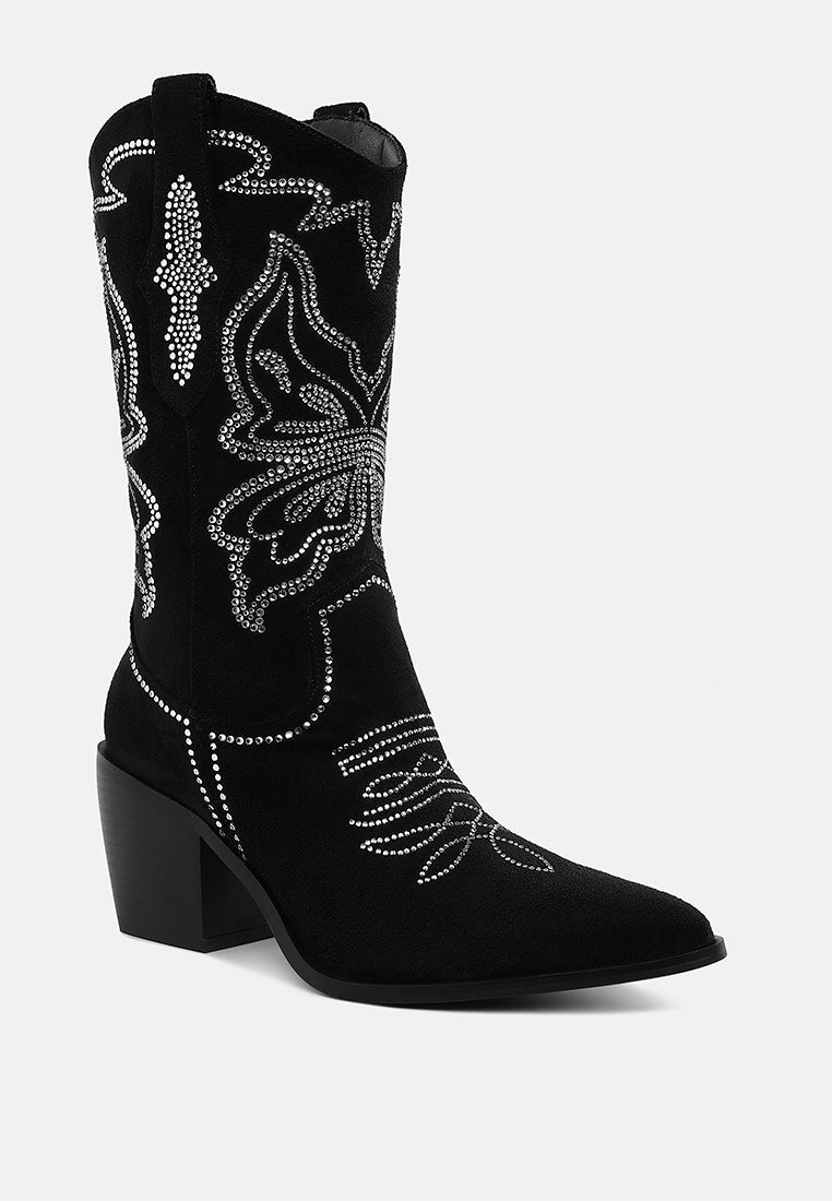 Latafa Rhinestones Embellished Cowboy Boots-1