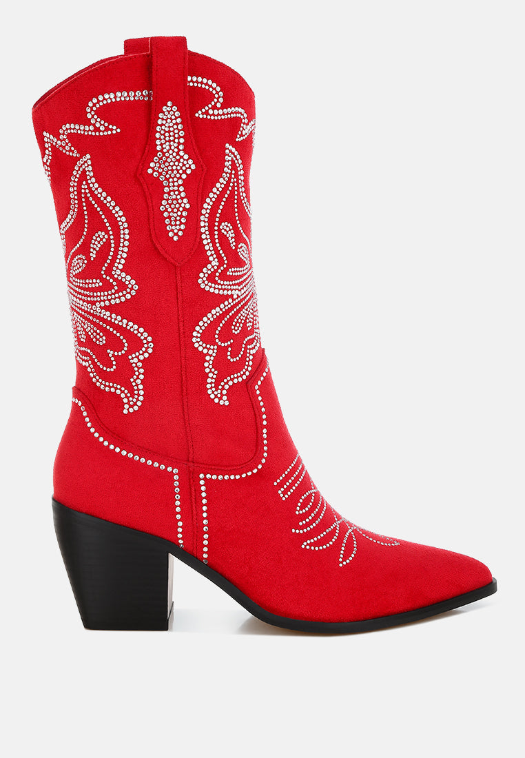 Latafa Rhinestones Embellished Cowboy Boots-5