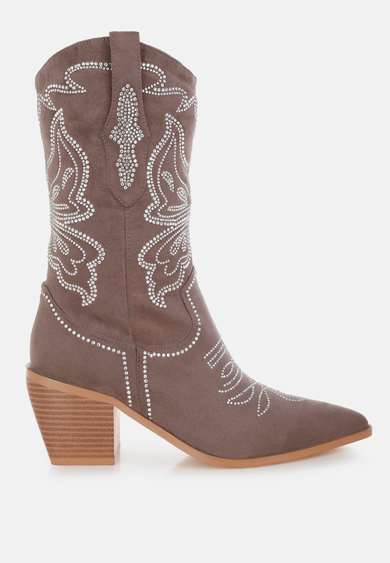 Latafa Rhinestones Embellished Cowboy Boots-6