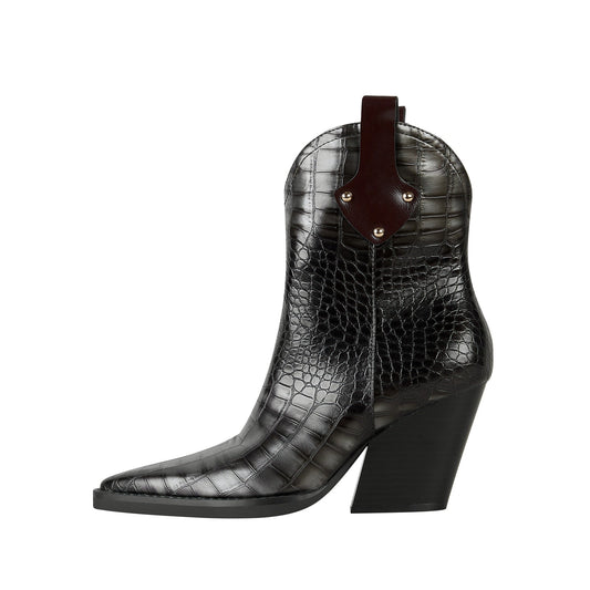 Crocodile Embossed Pointed Toe Country Boots-0