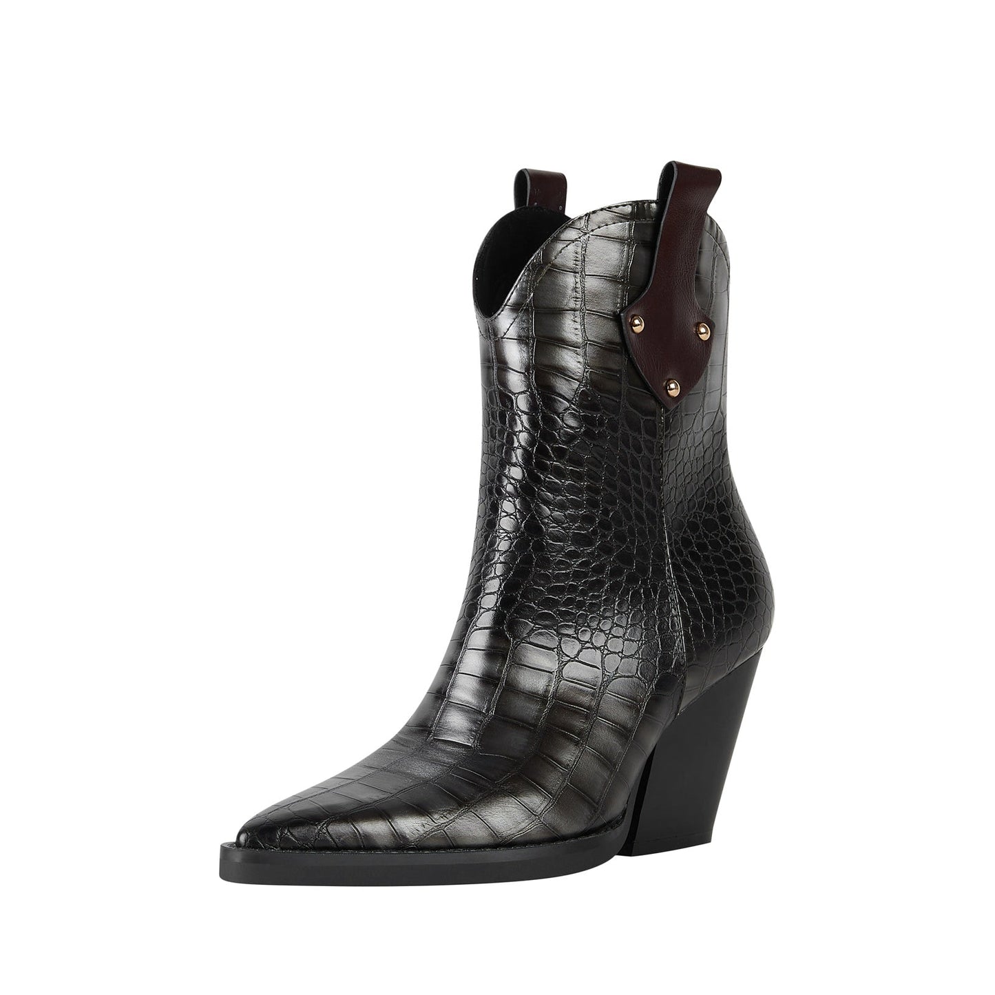 Crocodile Embossed Pointed Toe Country Boots-1