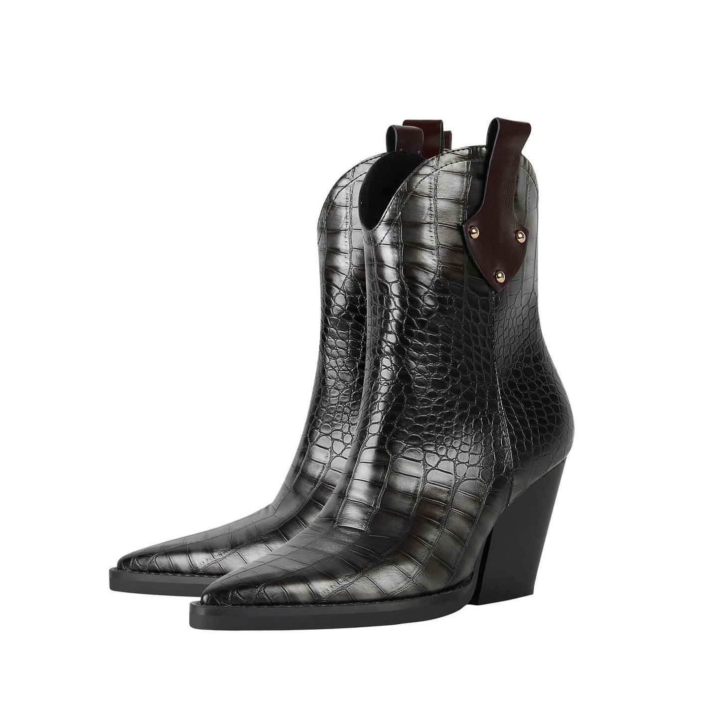 Crocodile Embossed Pointed Toe Country Boots-2