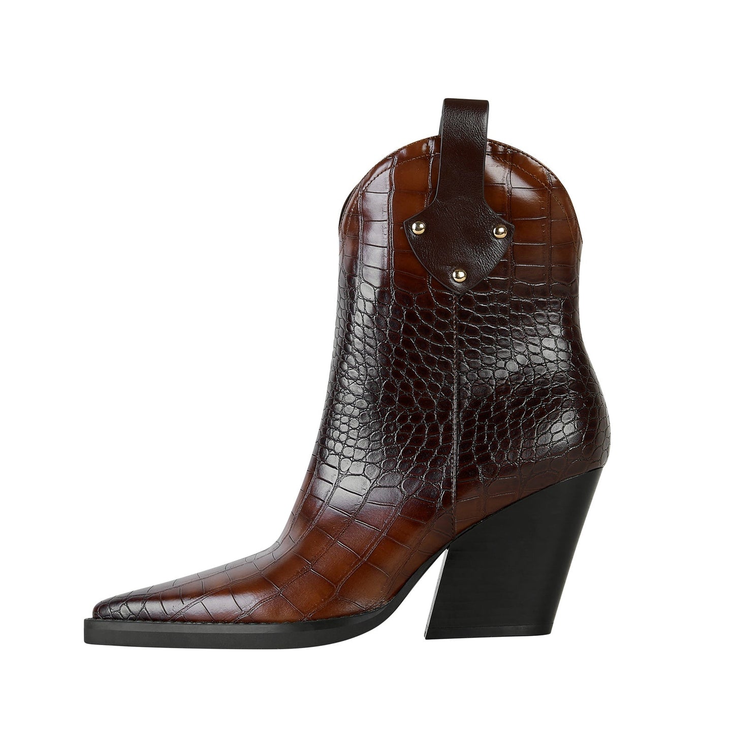 Crocodile Embossed Pointed Toe Country Boots-5