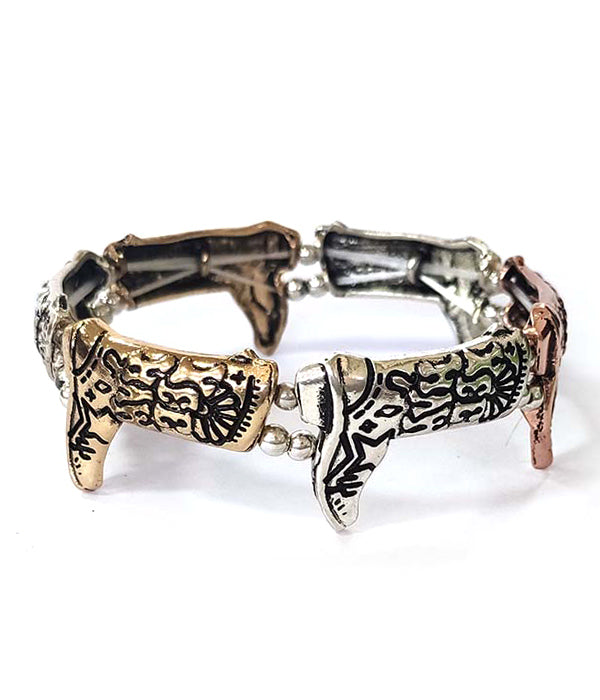WESTERN THEME STRETCH BRACELET - COWBOY BOOTS-0