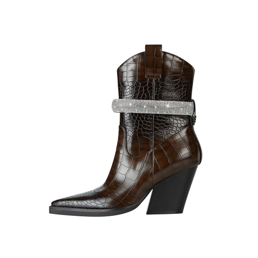 Rhinestone Strap Country Knee High Boots-0