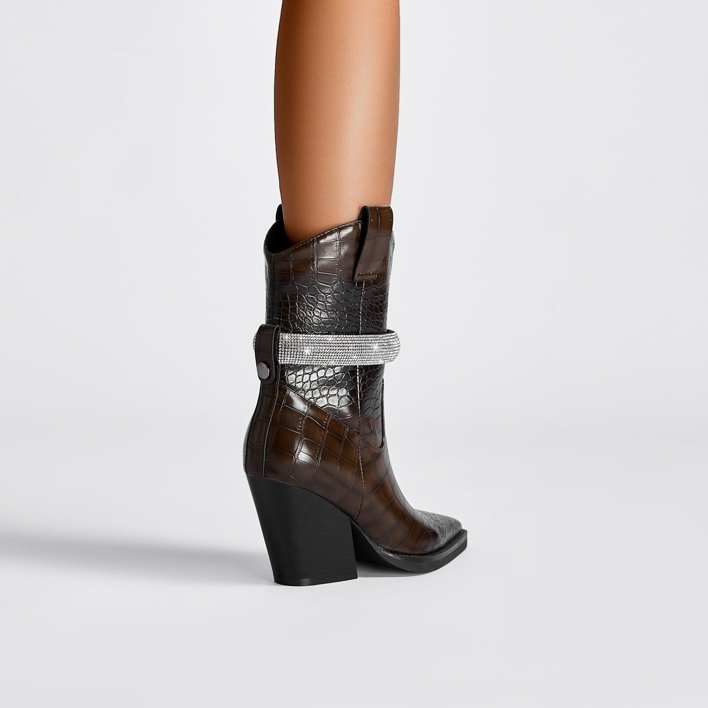 Rhinestone Strap Country Knee High Boots-1