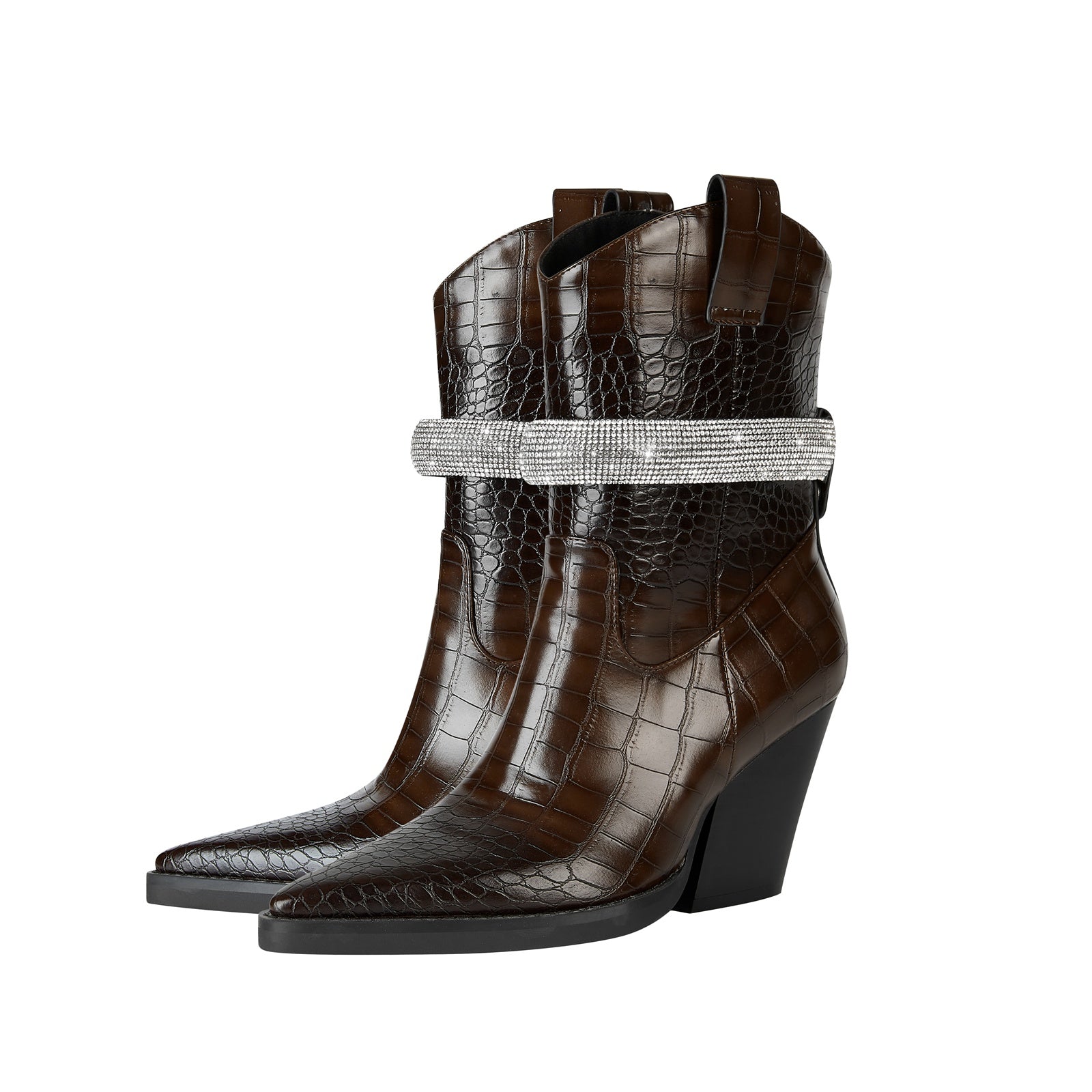 Rhinestone Strap Country Knee High Boots-3